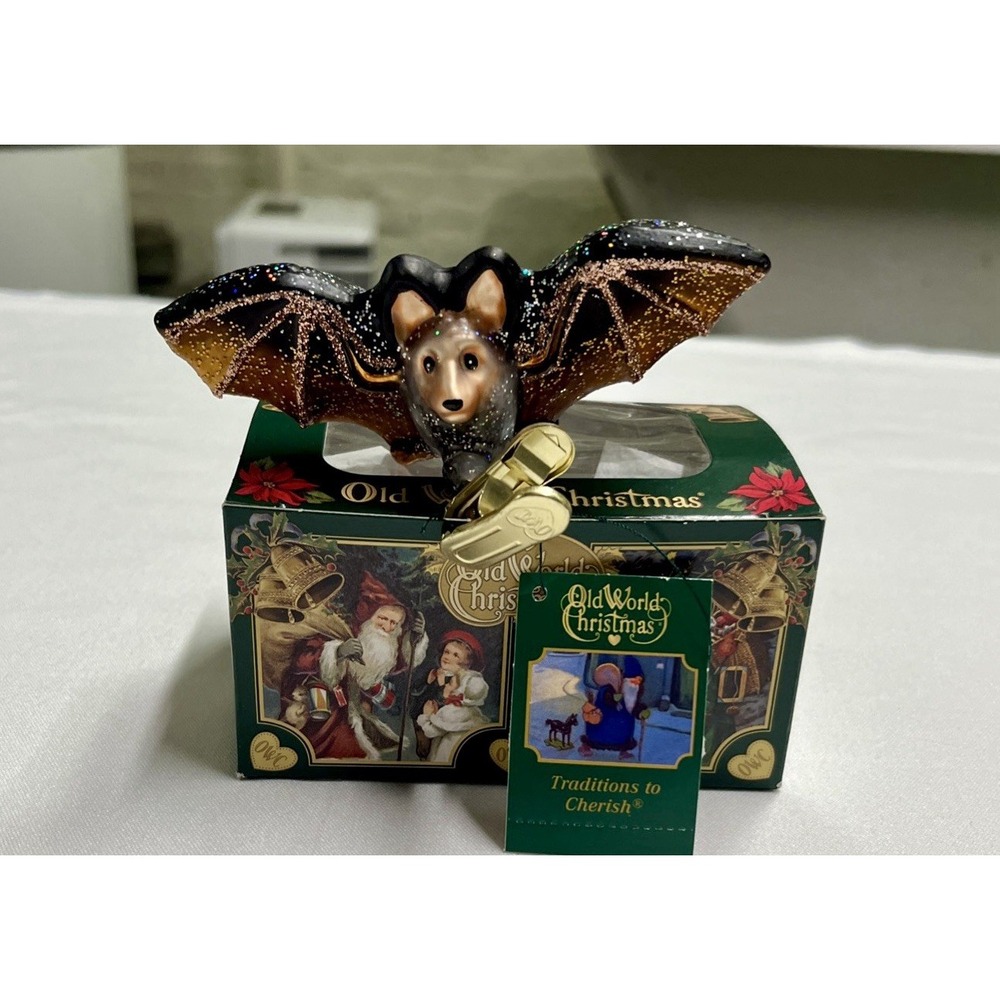 Old World Christmas Ornament "Clip On Bat" #12308 in OWC Retail Gift Box
